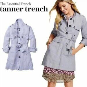 CABI Tanner Trench Coat Silver Lake Blue Sz L #5296 EUC